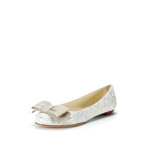 New Bettye Muller Womens 38.5 Designer Italy 8.5 Flats White Silver Rainrop Shoe